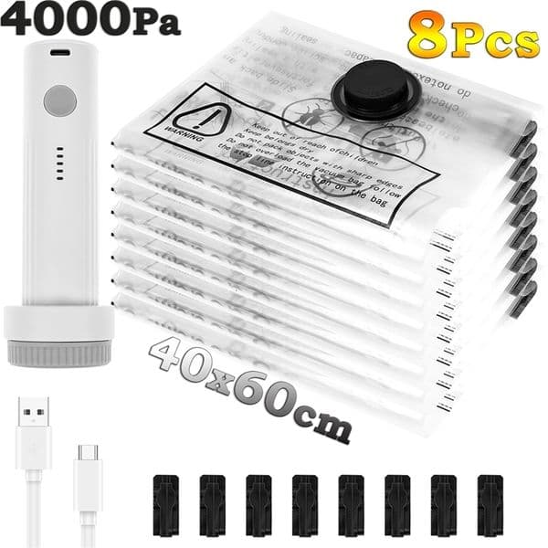 8Pcs Vacuum Storage Bags with USB Electric Pump Rapid Compression Double Zipper Lock Triple Seal Compression Bag for Luggage 260423ww
