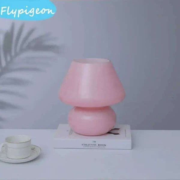 American Striped Glass Retro Desk Lamp Mushroom Table Lights LED Dimmable Night Light for Bedroom Bedside Reading Lighting Decor S260508