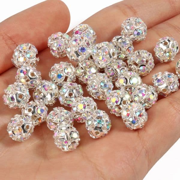 50pcLot 6mm 8mm 10mm AB Color Ball Shape Loose Beads Metal Crystal for Jewelry Making DIY Accessories 260509
