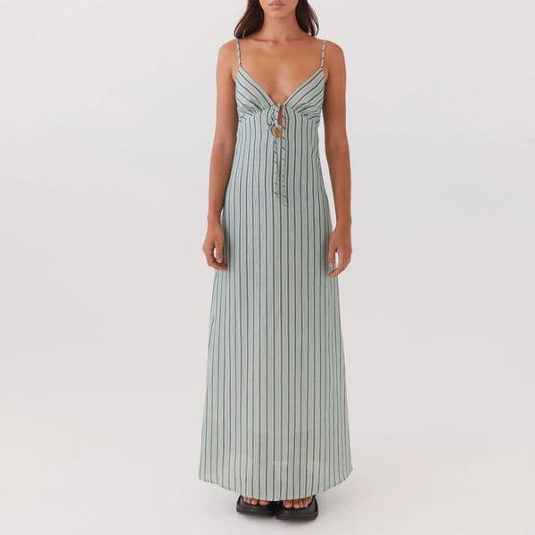 Women Sleeveless Spaghetti Strap Tie-up Front Loose Dress Back Cutout Dress Summer Solid Color Long Dress Party Clubwear 260507