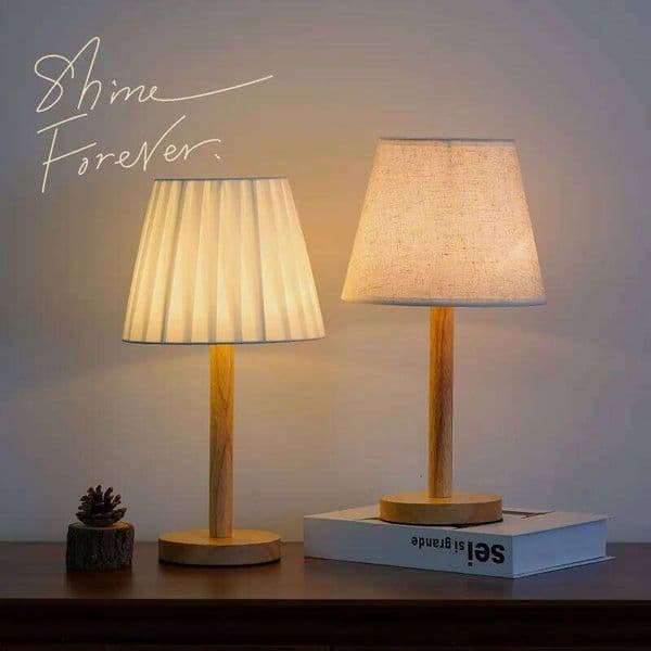 Creative Solid Wood Fabric Usb Small Desk Bedroom Bedside Lamp Study Dormitory Led Night Ambient Light Decoration. S260508