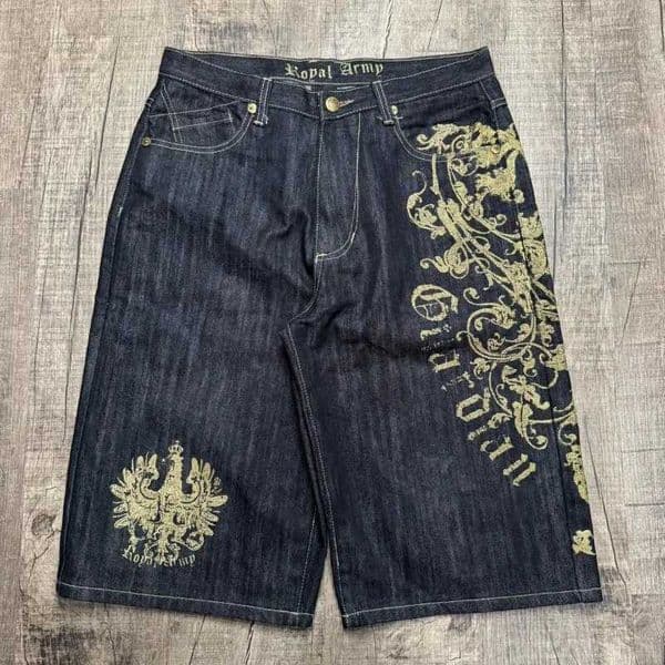American Vintage Popular New Yellow Print Loose Denim Shorts Men Streetwear Fashion Gothic Casual Joker Shorts Women Clothing L260509