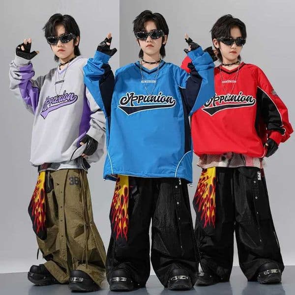 Children Boys Girls Streetwear Hiphop Loose Long Sleeve Base T Shirts Pants Sets Kids Tracksuits Stage Clothes Costum L260509K9RS