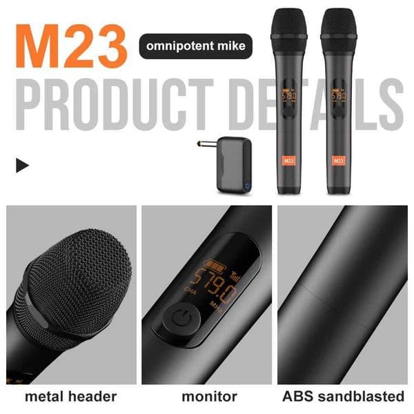 Wireless Microphone M23 UHF 2 Channel Karaoke System With Rechargeable Receiver Cordless Handheld Mic For Church Party Speaker S260508QOCA