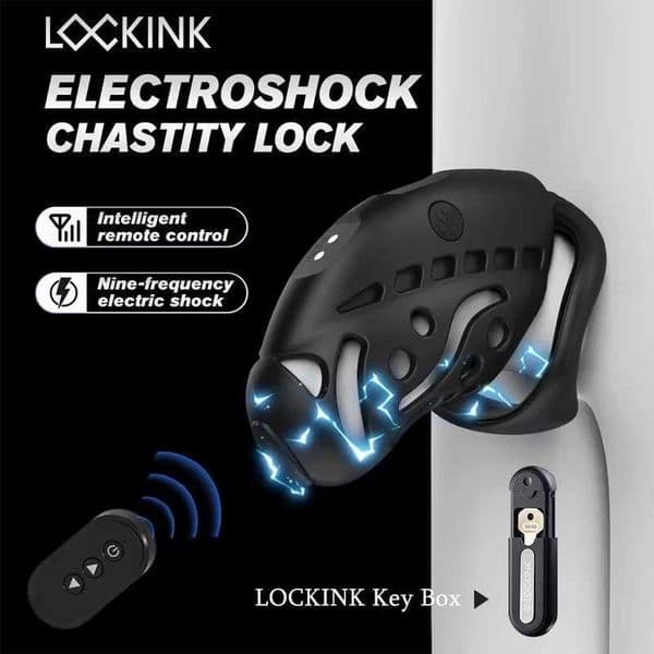 LOCKINK Electric Shock Chastity Cage Remote Control Chastity Device with 3 Rins Urethral Plug Key Box Male Penis Cage Sex Toys S260508