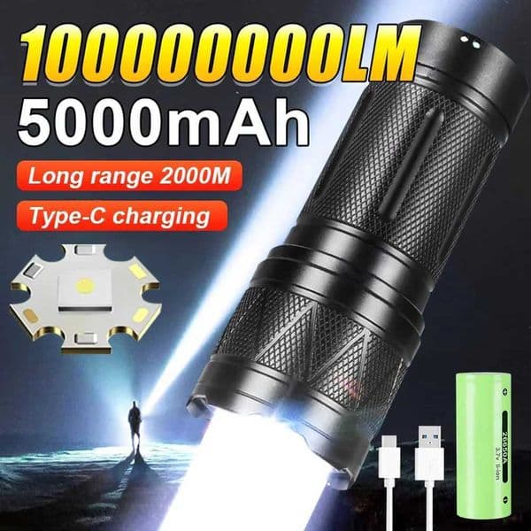 2025 New 5000mAh White Laser Flashlights 1000000LM Ultra Powerful Flashlight Zoom USB Rechargeable Lantern Outdoor Camping Torch C260509