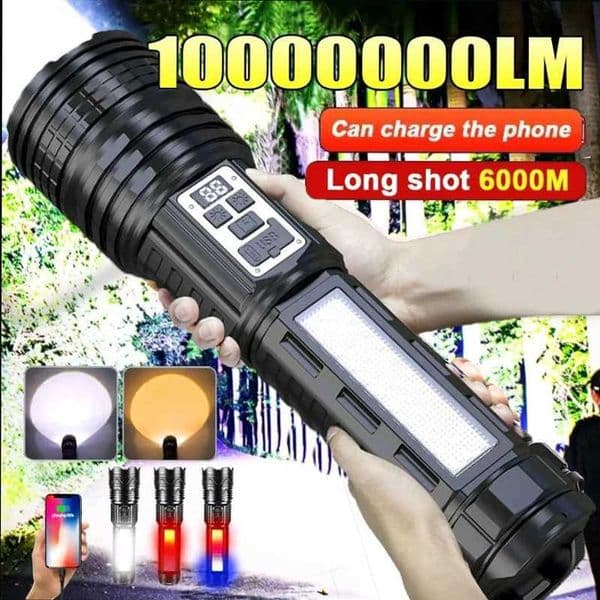 High Power Flashlight Super Big Flashlight Rechargeable Most Strong LED Flash Light Long Range Torch Outdoor Built in Battery C260509