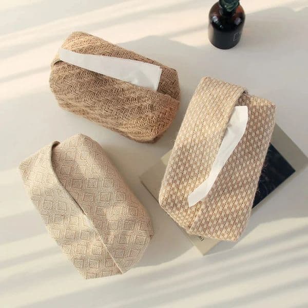 Japanese-Style Jute Tissue Case Napkin Holder for Living Room Table Tissue Boxes Container Home Car Papers Dispenser Holder 260508