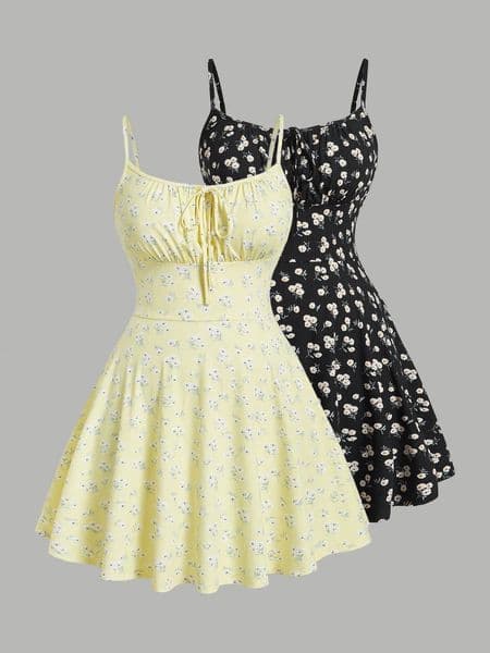 fashion floral elegant sleeveless thin strap camisole dress 260508