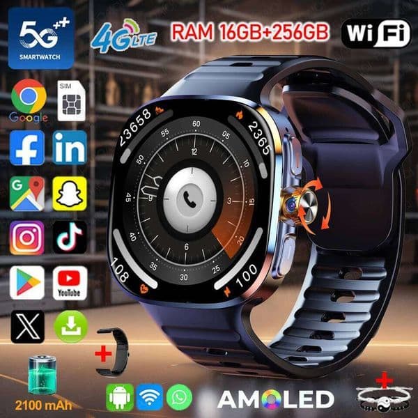 4G/5G Smartwatch 2.4 inch 720*720 Amoled Android 10.0 900W Camera GPS WIFI SIM Card 16GB+256GB RAM 2100Mah Battery Smart Watch 26H0508