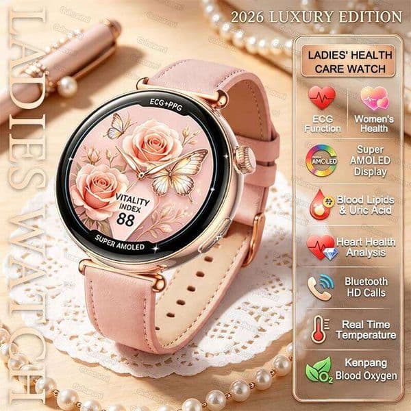 2026 Luxury Edition Women's SmartWatch HRV+ECG Uric Acid Blood Oxygen Health Monitor IP68 Waterproof Ladies Smart Watches 26H0508