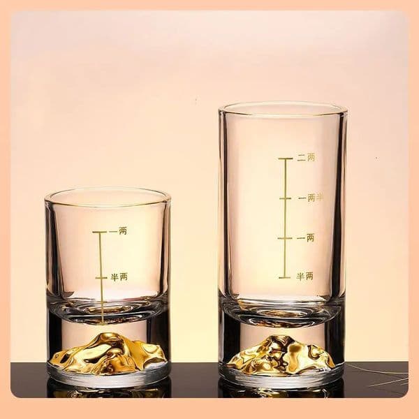 50ml/100ml High End Spirits Cup 2pcs Sets y Cocktail Glass Crystal Gold Foil Glass Cup Golden Mountain Shaped Wine Glass 260508