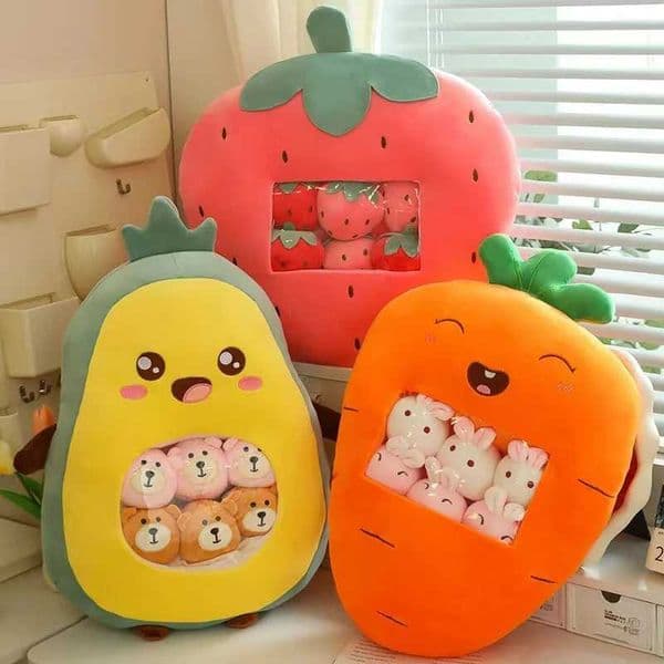 Six Small Toys Inside Cute Cartoon Fruit Plush Pillow Soft Stuffed Sofa Cushion Homdecor Pillow Backrest Childrens Gift L260509G994