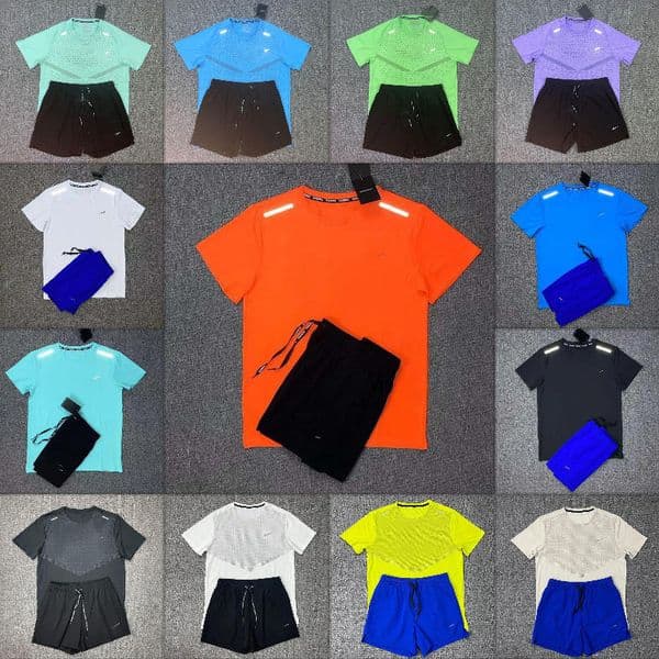 Mens 2 Piece Tracksuit Quick Dry Short Sleeve T-Shirt and Shorts Set Breathable Running Gym Training Lightweight Sportswear Outfit