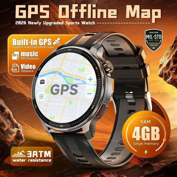 2026 New T-Rex3 GPS Map Navigation Smart Watch 4GB RAM Compass 1.43-inch AMOLED Screen 3ATM Call Sports Smartwatch Men 26H0508