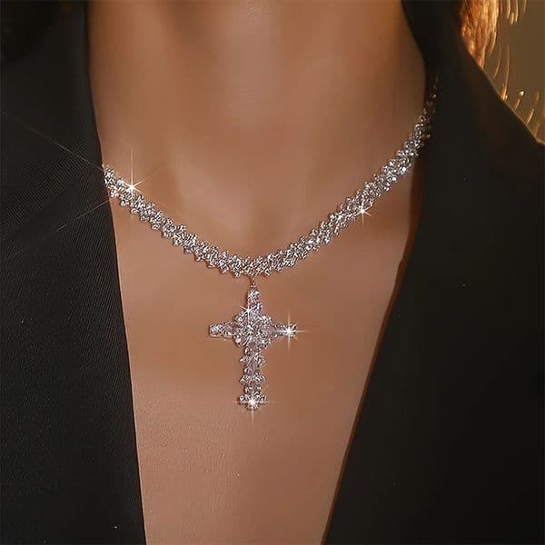 1pc y Sparkling Zircon Cross Pendant Necklace Neck Accessories Womens Easter Gift 260508