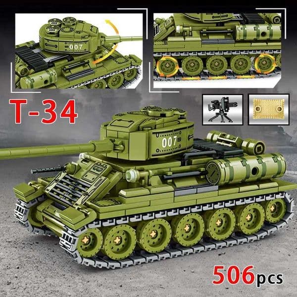 New WW2 Military Tanks Building Blocks T-34 99 Main Battle Armored Car Model Soldier Figures Bricks Educational Toys GiftT260509