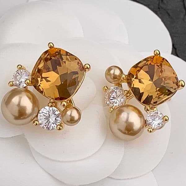 Designer Earrings Women 18K Gold Plated Earring Diamond Pearl Earrings Luxury Jewlery Designer for Women Sparkling Premium Free Shipping Buy One Get One