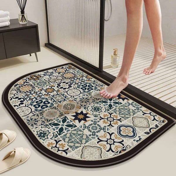VIKAMA Retro Diatomite Rug Entryway, Bathroom, Toilet Door, Bathroom Anti-slip and Stain-resistant Floor Mat for Home Decoration 26H0509