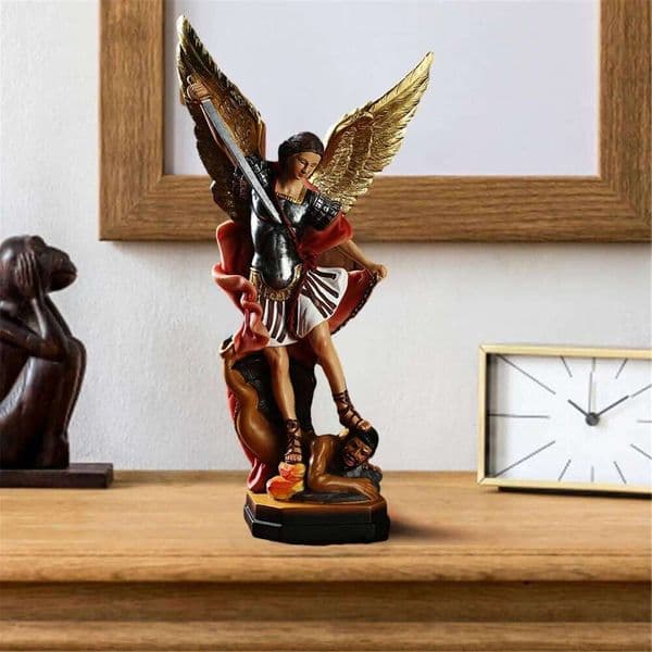 Figurine St. Colored San Miguel Arcangel Statue Michael Archangel Defeated 26L0509