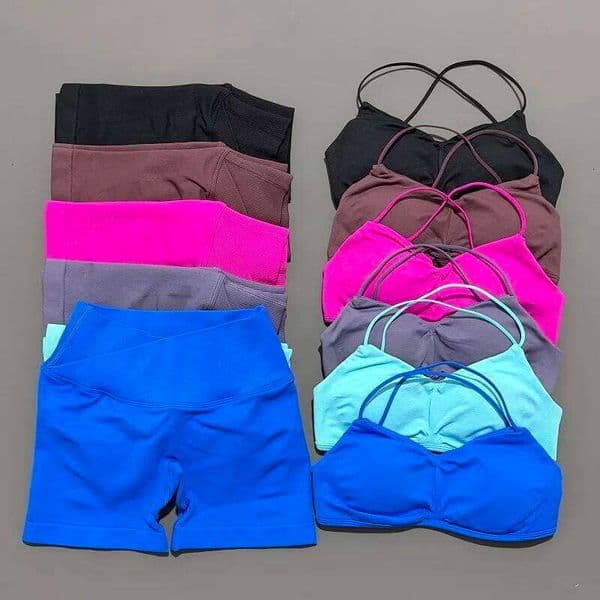 2 Piece Vision Gym Women Yoga Crop Top High Waist Scrunch Seamless Shorts Fitness Bra Sport Suit Sportswear Workout Set 26Y0509