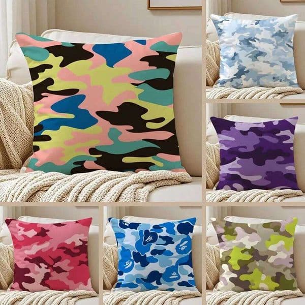 Fashion Camouflage Style Luxury Cover Pillowcase Anti-dustmite Invisible Zipper Short Plush Sofa Cushion 26Y0509