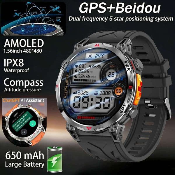 2025 New Men Offline Map Smart Watch Built-in GPS Memory HD Corning Gorilla Screen 3ATM Waterproof BT Call Smartwatc 26H0508