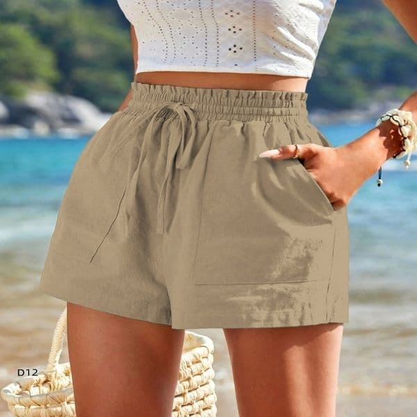 2026 Womens High Waist Cotton Hemp Shorts Summer Casual Solid Color Double Pocket Loose Fit Soft Girls 260430