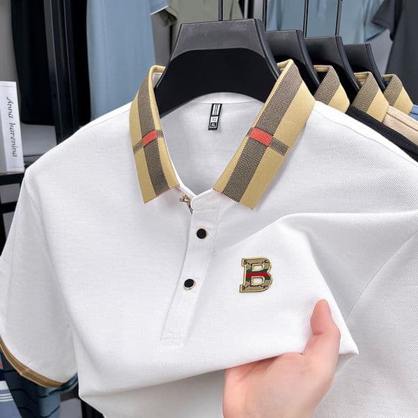 Designer Summer Short Polo Shirt Men's High-end Casual Fashion Label Color-blocking Turn-down Collar Cotton Half Sleeve T-shirt