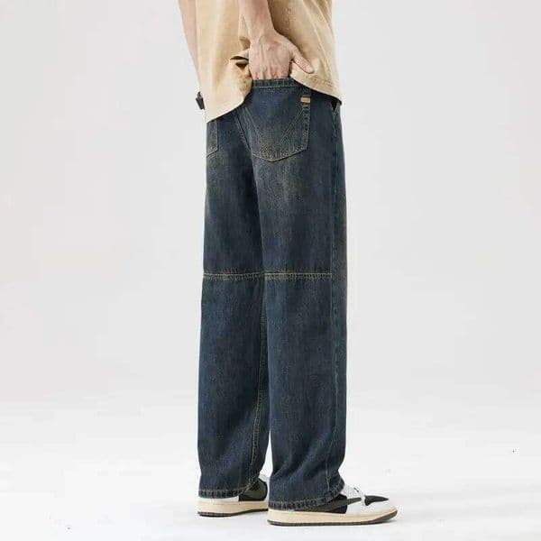 Jeans Fashionable Splicing Design Straight Wide-leg Korean Retro Street Denim Trousers Men's Baggy Pants Luxury 26Y0509