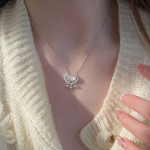 Chain For Man White Chalcedony Longevity Auspicious Cloud Peace Lock Necklace Women, Light Luxury, woman necklace High-End Niche Design, Chinese Style Ruyi Coll