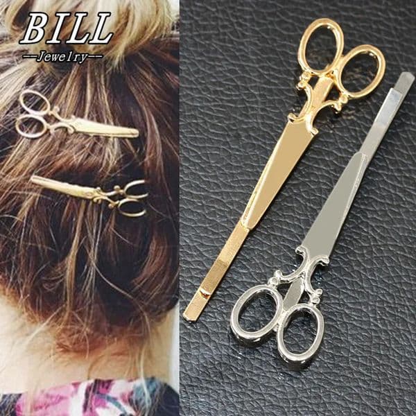 Fashion Head Jewelry Hair Pin Gold Color Scissors Shears Clip For Tiara Barrettes Accessories Headdress Girls 260506