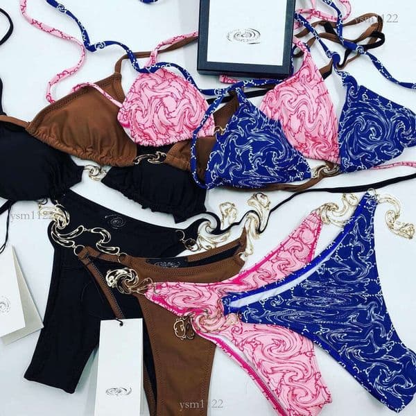 Classic model, factory direct sale, foreign trade cross-border sexy triangle bikini with high-end chain, available in multiple colors, women's swimwear