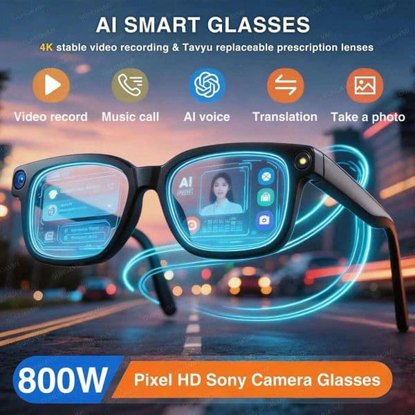 New 800W HD Camera AI Smart Men 100+ Languages Translation Glasses 1080P Video Record Music Player Call Sunglasses Woman Smart Glasses