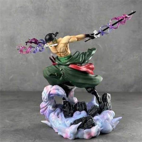 Three-blade Zoro figure with interchangeable heads scene statue anime merchandise model decorationL2600509