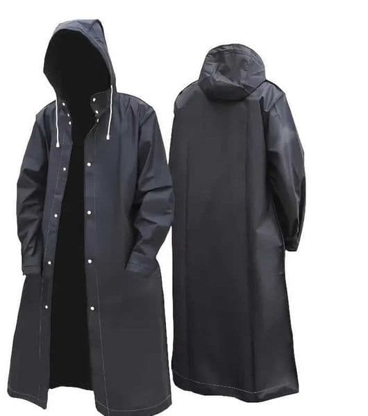 Black Fashion Adult Waterproof Long Raincoat Womens Mens Raincoat Hooded Outdoor Motorcycle Cycling Hiking Fishing S26050858WA