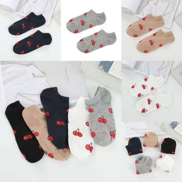 Designer Breathable Cherry Pattern Ankle Socks Teen Girls Fashion Student Socks Fresh Cute Low Cut Casual Boat One Size Ankle