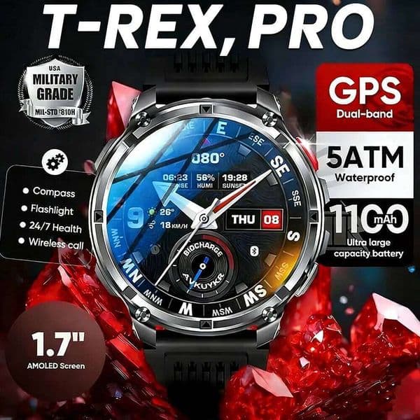 2026 New T-Rex3 Pro 1100mAh Battery Smart Watch GPS path 5ATM Waterproof Sports Run tracker Outdoors Compass Smartwatch 26H0508