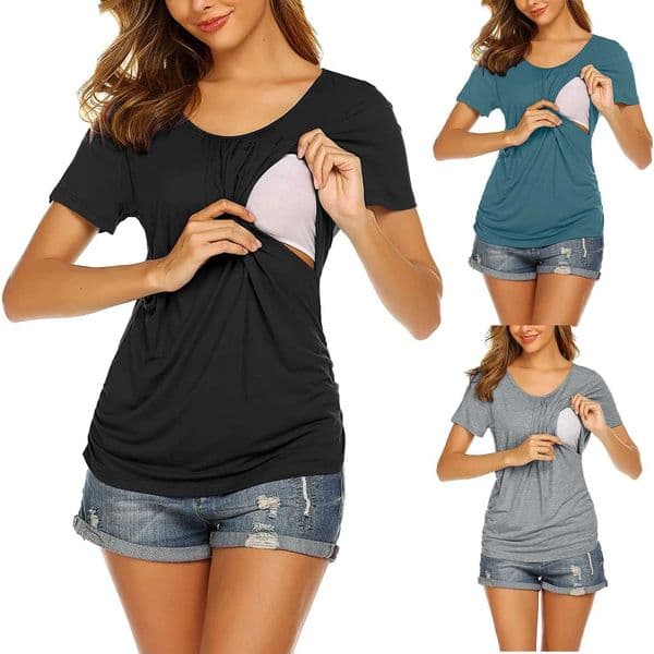 Womens Pregnant Maternity Clothes Nursing Tops Breastfeeding T-shirt Pregnancy Maternity Tops Tees Soild Colour Summer Shir L260509ZNIS