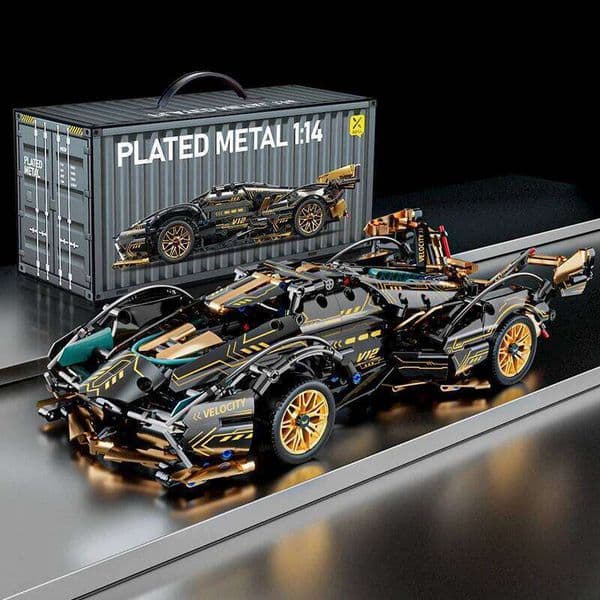 Black V12 RC Tech Racer 1:14DIY Roadster building block assembly Block car toy birthday gift 26W0509