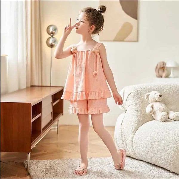 Summer Printed Girls Pajamas Sweet Cute Homewear Set Cotton Thin Short-sleeve Shorts 2-pcs Set New Child PajamasJ260509