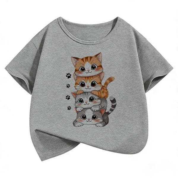 2026 Cat Kids Tshirts Summer Short Sleeve Tees Cartoon Animal Boys Girls Clothes Kawaii Kitten Tops Y2K Children T-shir L260509C2Q5