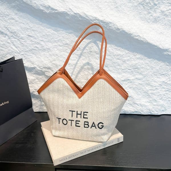 Bestseller 2026 New Letter Pattern Large Capacity Woven Handbag Summer Women's Casual Shoulder Straw Beach Tote Bag Ddmytues