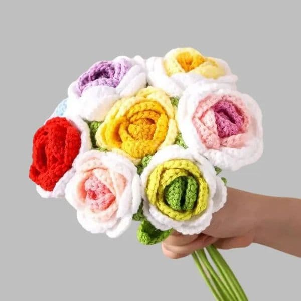 Handcrafted Artificial Woven Rose Bouquet - Ideal Decoration for Birthdays Valentines Tax Duty Free HJ
