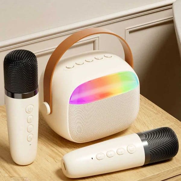 Mini Wireless Microphone and Speaker Set 2 Microphone Gifts for Birthday Party Desktop Outdoor Home LED KTV Set Karaoke Machine S260508