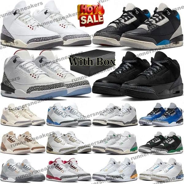 top quality jump mans 3s 3 basketball shoes Women Mens Fire Red Black Cat Spring Flowers Denim Ocean Fruits White Cement Fear Cool Grey Trainers Sneakers With box