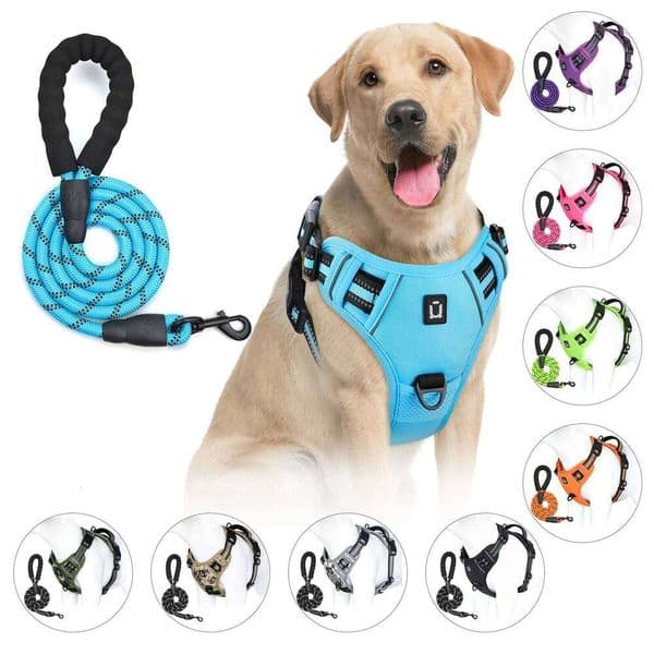 Dog and Leash Combo, Escape Proof No Pull Vest Harness, with 5 Feet Leash, Reflective Adjustable Soft Padded Pet Harness 26W0509