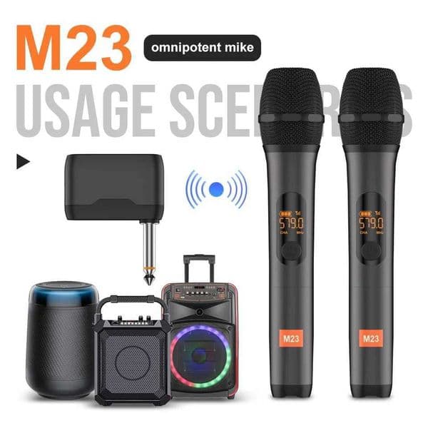 Microphone Wireless M23 UHF 2 Channel Karaoke System Built-in Lithium Battery Cordless Handheld Mic For Church Party Speaker S260508665R