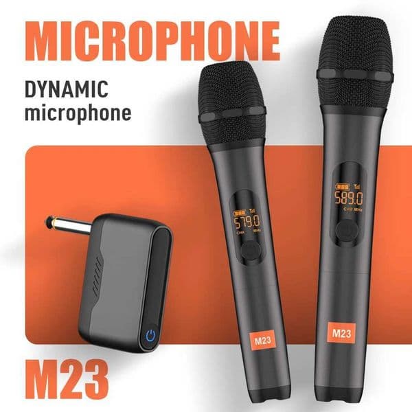 Karaoke Microphone Wireless M23 UHF 2 Channel System Built-in Lithium Battery Cordless Handheld Mic For Church Party Speaker S260508