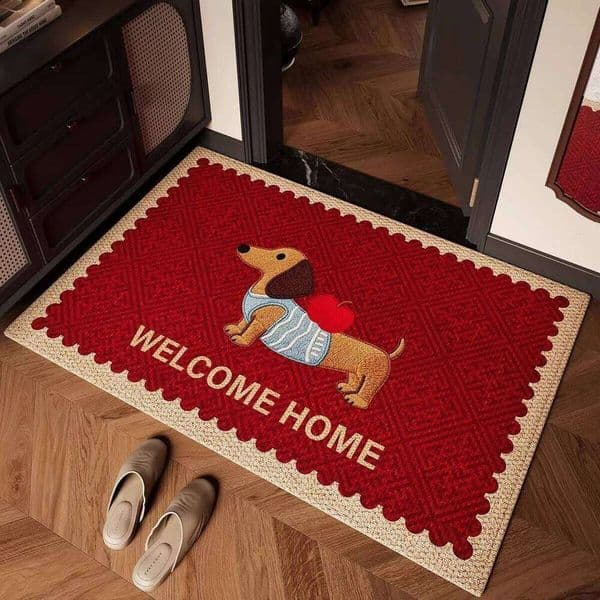Carpet Rug Home Decoration Dachshund Dog Pattern Red Beige Vintage American Style Floor Decor Welcome Mat 26H0509
